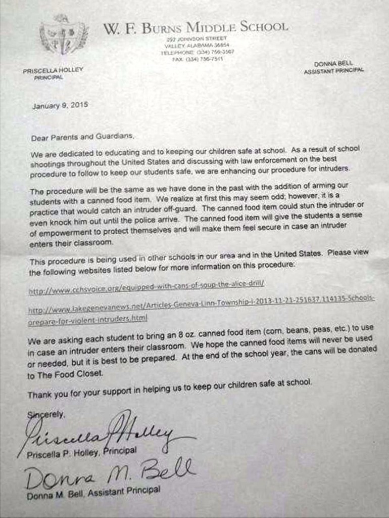 Alabama Burns Middle School Letter