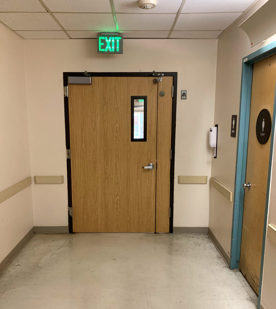 Hal Kelton of DOORDATA Solutions sent me this photo of a pair of doors in health care facility, and it made me wonder...how would you handle the hardware for this pair?