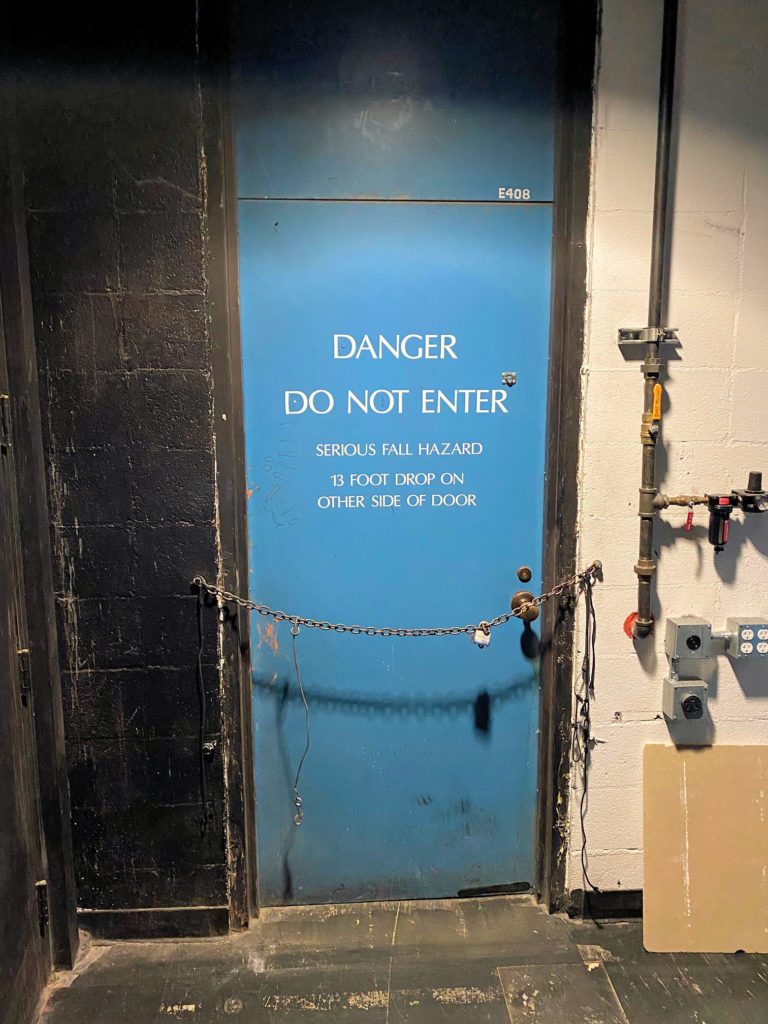 Today's Fixed-it Friday photos come with some questions...is there a way to make this opening code-compliant?  It's obviously not an egress door, but how can building occupants be protected from falling? 