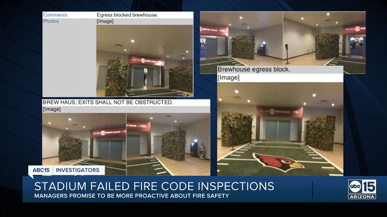 Image of failed code inspections at stadium