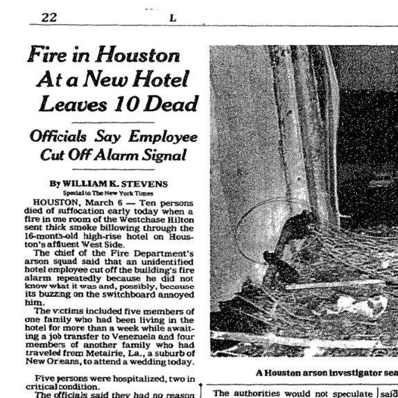 newspaper article on Houston fire