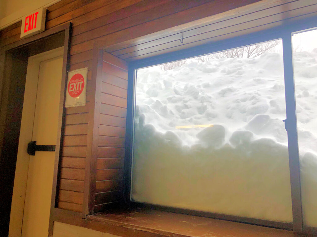 Fire exit blocked by snow drift