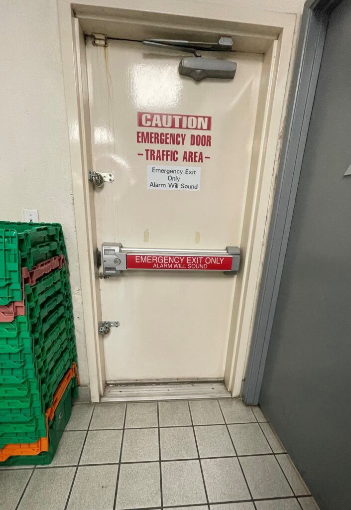 Locked emergency exit door 