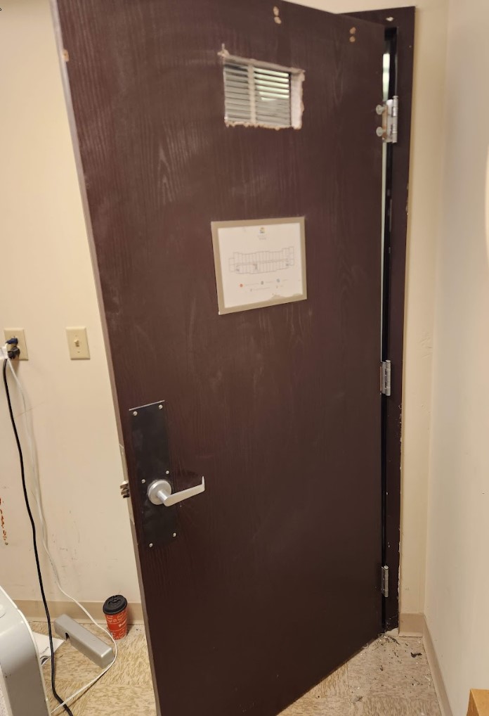 Today's Fixed-it Friday photo of a field alteration made to a fire door assembly left me Wordless.  Thank you to Blaine Youngquist of The Cook and Boardman Group for the photo.