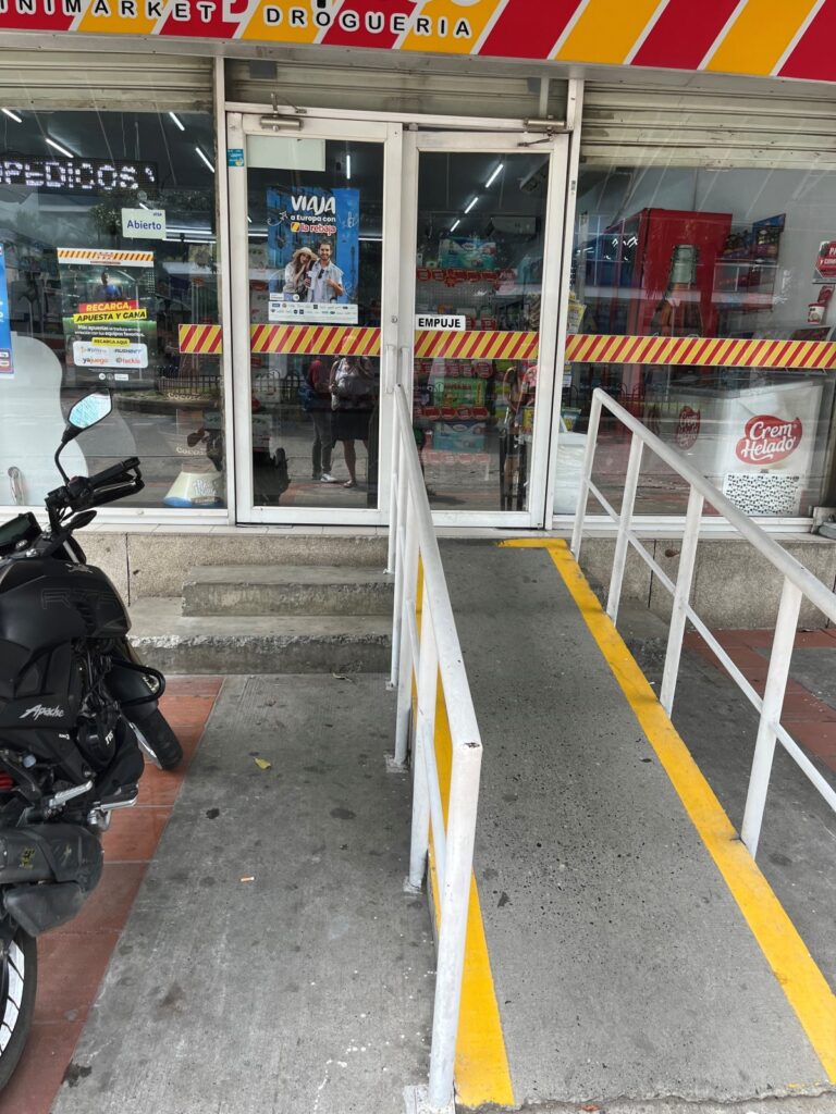 During my travels in other countries, I definitely notice a difference in how accessible routes are handled...this ramp in Cali, Colombia was an attempt to improve accessibility.  See the problem?
