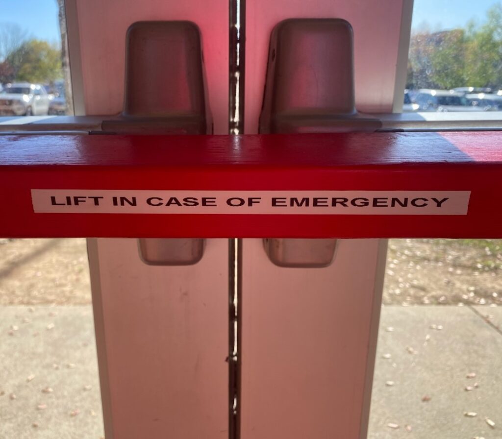 I always recommend rim panics and a removable mullion for exterior doors with panic hardware, to avoid situations like the one show in today's Wordless Wednesday photos.