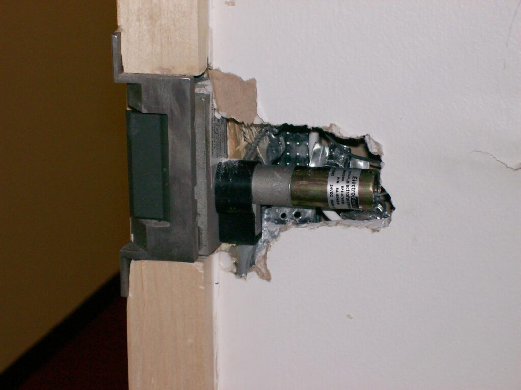 Just yesterday I was talking with a class about prepping existing frames for electric strikes.  I'm not an installer, but something seems off here.  What do you think?