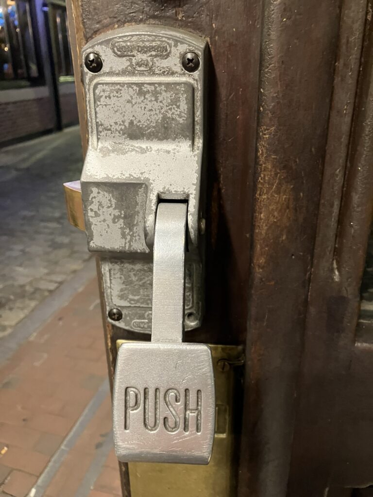 Evan Ballard of Allegion saw this super cool OLD Von Duprin product on an exit serving one of the oldest restaurants in America - open since 1826!