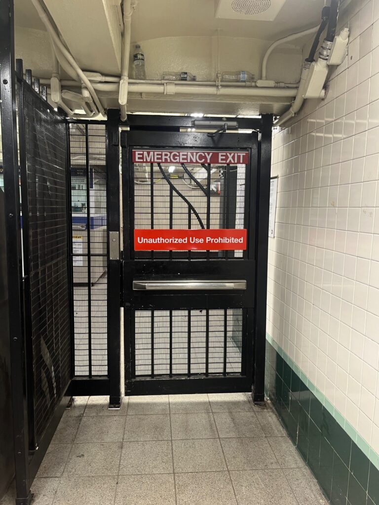 I know at least one AHJ who doesn't like signs like this which deter use of the exit, but as far as I know, the codes do not prohibit them.  Should a code change proposal be made?  WWYD?