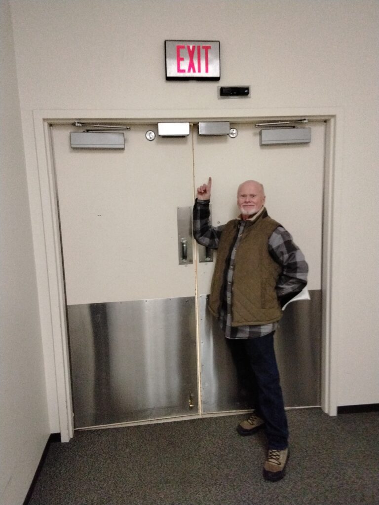 Colin Watson of Allegion sent me today's Wordless Wednesday photo of an application that he and Eddie Dobbins ran across in a public library...mag-locks with deadbolts as the mechanical back-up.  YIKES!