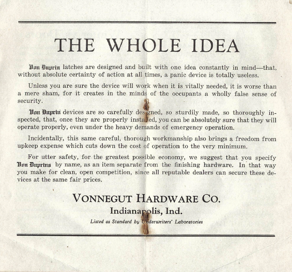Vonnegut Hardware Co advertisement