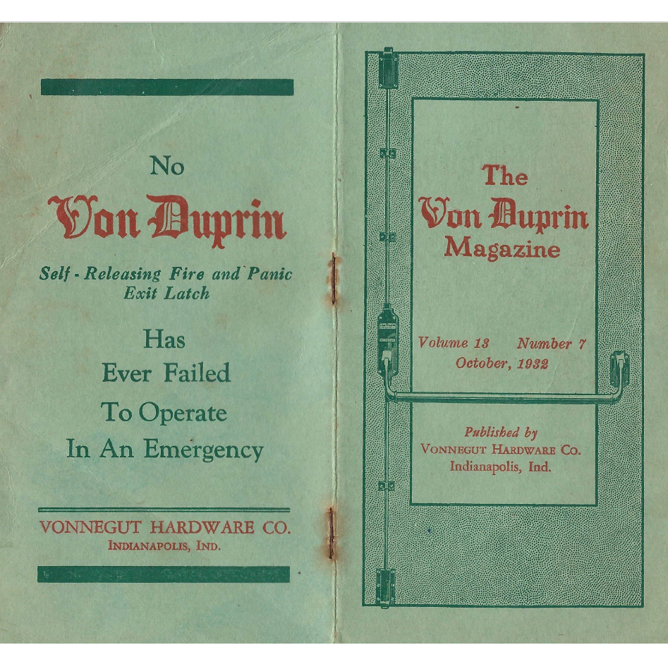Kelly Reese of Allegion sent me this really cool piece of Von Duprin marketing memorabilia from 1932.  Thank you to Lyman Door & Hardware for keeping it around for all these years!