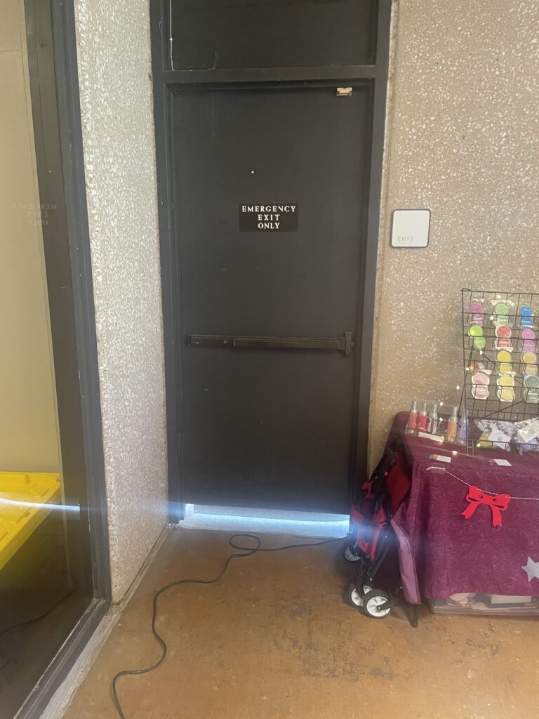 A retired AHJ sent me today's Wordless Wednesday photos showing one of several exterior doors in this space with a VERY large undercut...can anyone think of a functional reason for this?