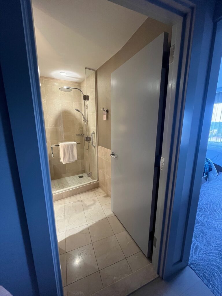 I walked into my hotel room the other night and was surprised to see swing-clear hinges on the bathroom door.  Check out the photos in today's Fixed-it Friday post for more info on this application.